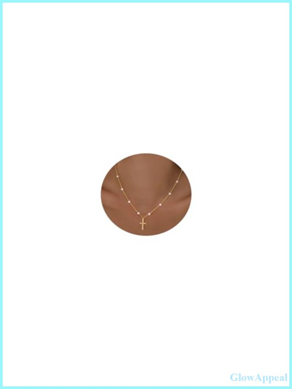 18K Gold Plated Pearl Chain Choker Necklace 16.5 inch Adjustable Cross Pendant